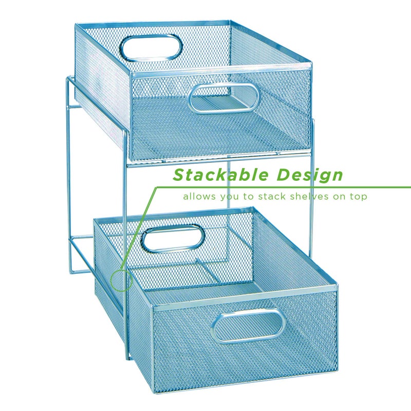 Mind Reader Accessory Organizer, Supply Storage, Makeup, Office, Kitchen, Metal Mesh, 8.25"L x 12.5"W x 12.5"H, Turquoise - Image 5
